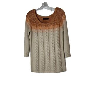 The Limited Wool Alpaca Blend Scoop Neck Rust Ombré Cableknit Women Sweater Sz M